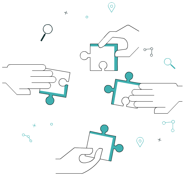 Illustration of hands fitting puzzle pieces together
